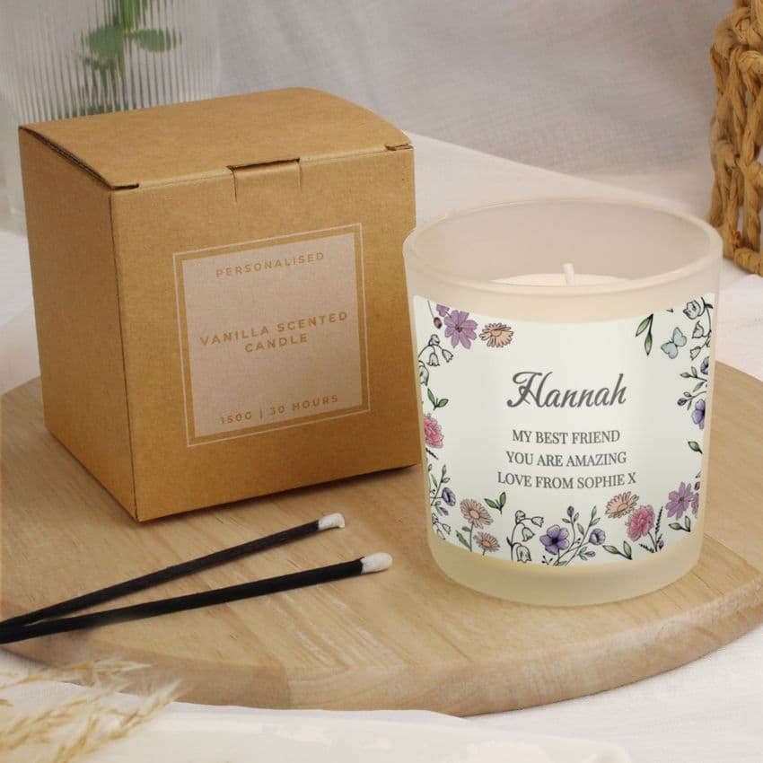 Personalised Wild Flowers Scented Candle Gift for Mothers Day and Birthday