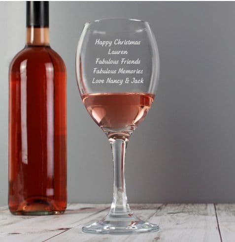 Personalised Wine Glass Add Any Message Gift engraved for Christmas, Birthdays and special ocassions