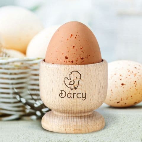 Personalised Wooden Egg Cup Easter Gift Bunny, Hen, Chick and Laurel Designs