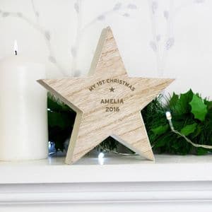 Personalised Wooden Star Christmas Decoration - Rustic Natural Christmas Star Any Name and Message