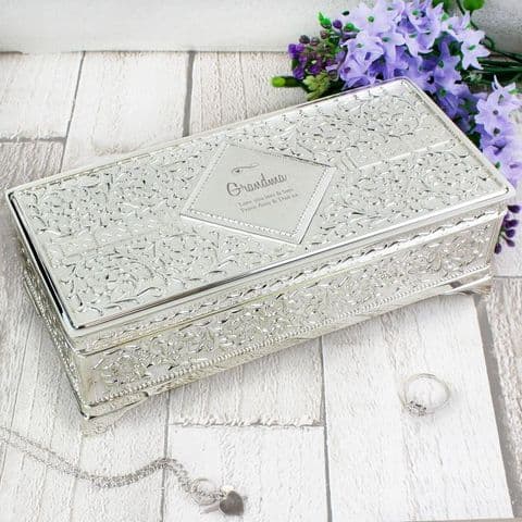 Personlised Antique Silver Plated Jewellery Box Gift For Her