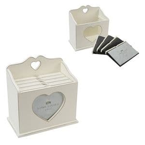 Photo Storage Box - White Shabby Chic Heart Accented Photo Storage Box
