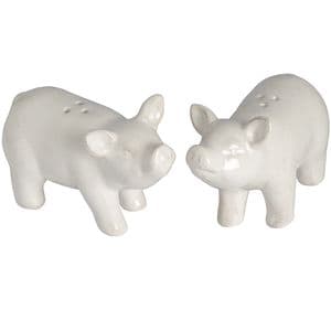 Pig Salt and Pepper Set - White Ceramic Country Farmhouse Pig Salt and Pepper Pots