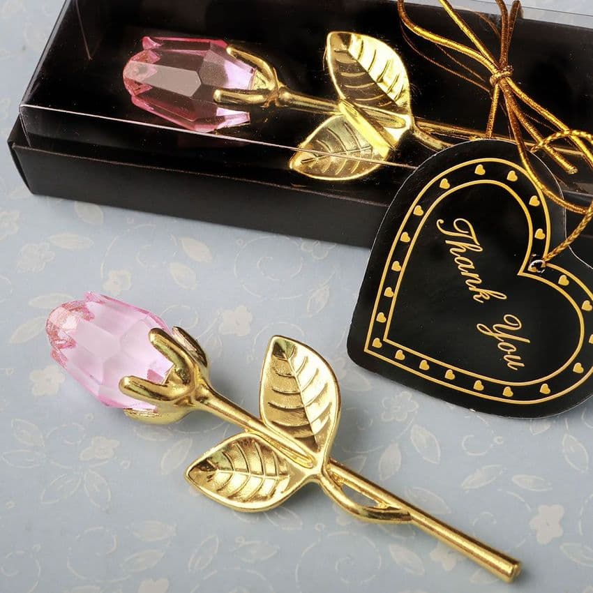 Pink and Gold Crystal Rose Table Favour Gift Thank you Gift