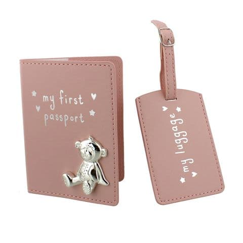 Pink Baby Passport Cover and Luggage Tag - Original Baby Gifts for New Baby and Christenings