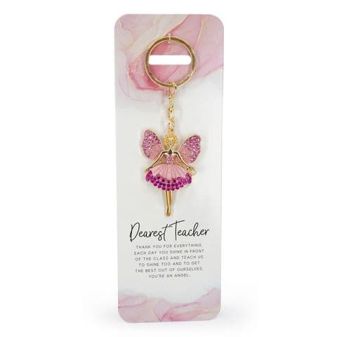 Pink Crystal Angel Keyring - Dearest Teacher