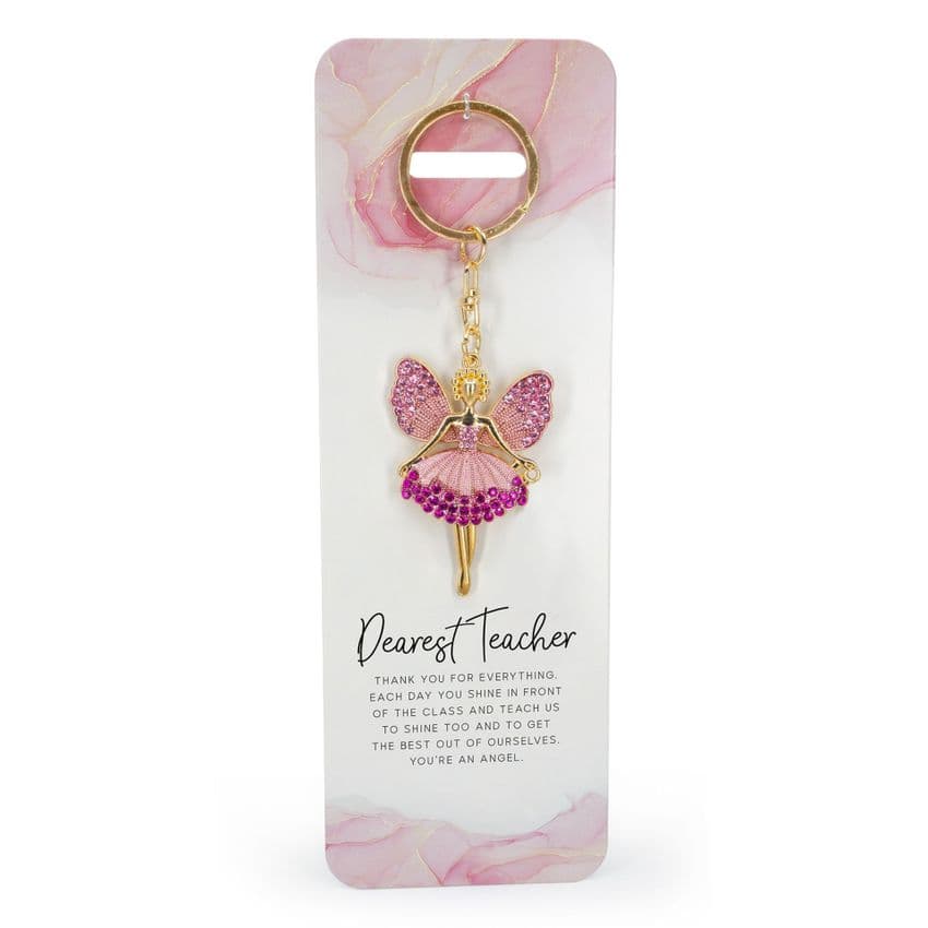 Pink Crystal Angel Keyring - Dearest Teacher thank you gift
