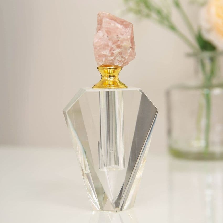 Cut glass crystal decorative perfume bottle gift with Pink Crystal Stone stopper.