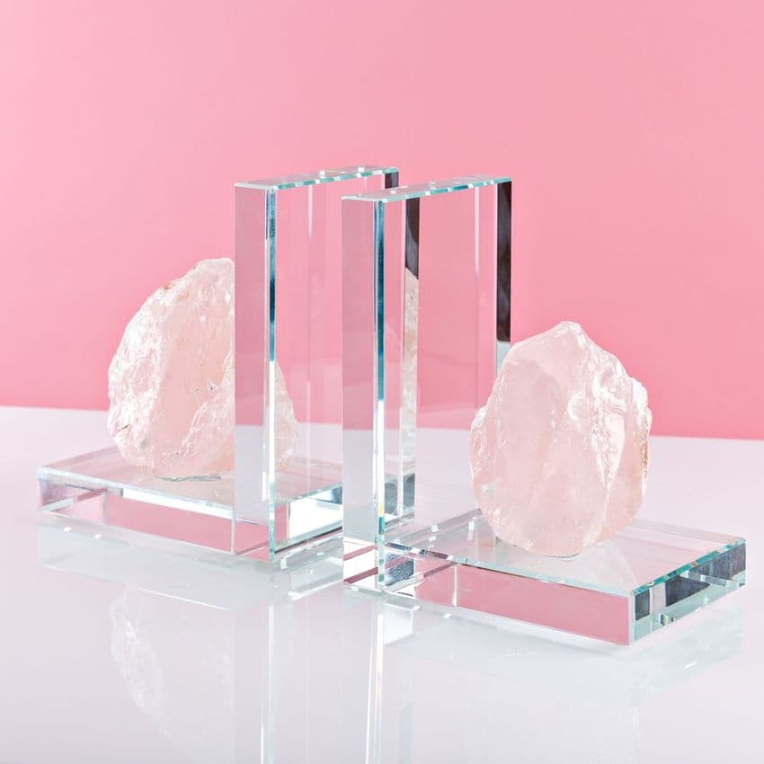 Luxury Pink Crystal & Glass Bookends.