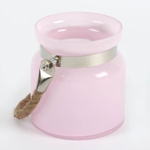 Pink Glass Candle Lantern With Rope Handle and Chrome Trim Home Decoration