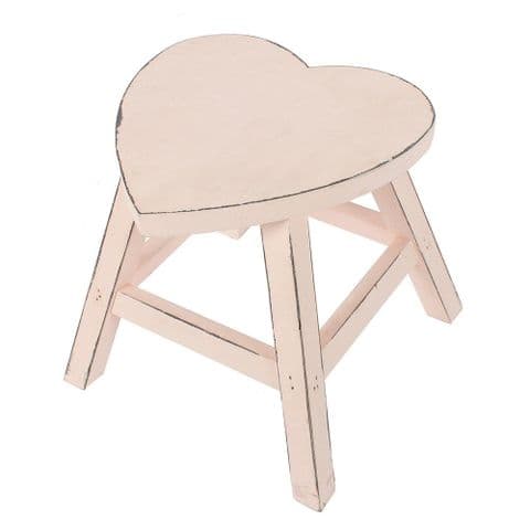 Pink Heart Shape Shabby Chic Wooden Stool