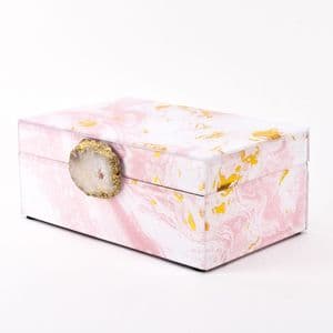 Pink Marbled Glass Jewellery Box