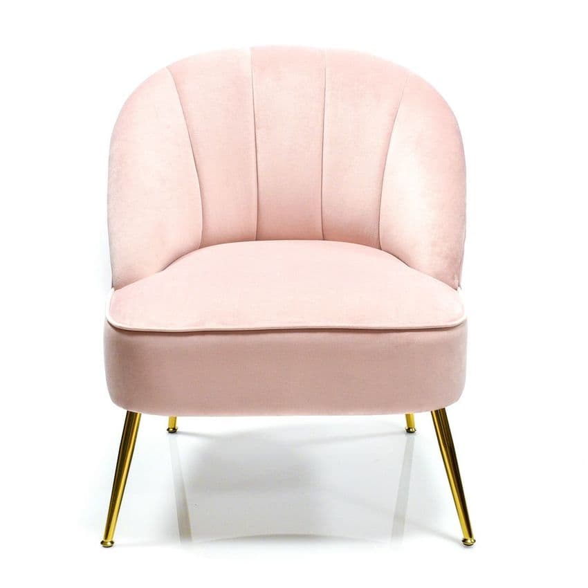 Pink Velvet Contemporary Cocktail Chair - Occasional Lounge or Bedroom Chair