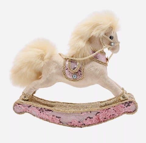 Pink Velvet Rocking Horse Christmas Ornament – Fairytale Decorative Figurine (30cm)