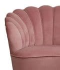 Pink Velvet art deco style Scalloped Back Tulip Design Cocktail Chair - pink Velvet Ocassional  Retro Tub Chair with brass legs for bedroom and lounge.