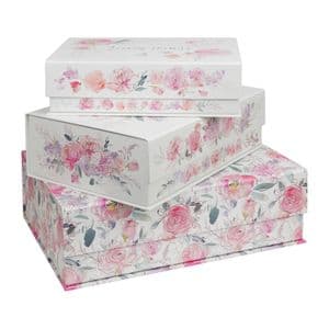 Pretty Floral Storage Boxes - Palette of Posies Set Of 3 Photo Document Office Storage Box - Gift