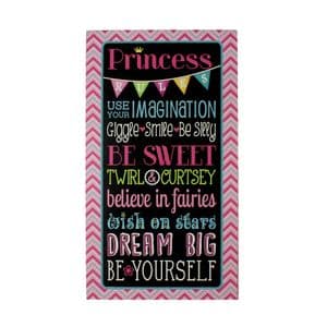 Princess Rules Wall Plaque - Pink Glittery Wall Plaque For Girls Room 'Princess Rules'