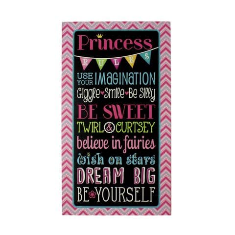 Princess Rules Wall Plaque - Pink Glittery Wall Plaque For Girls Room 'Princess Rules'