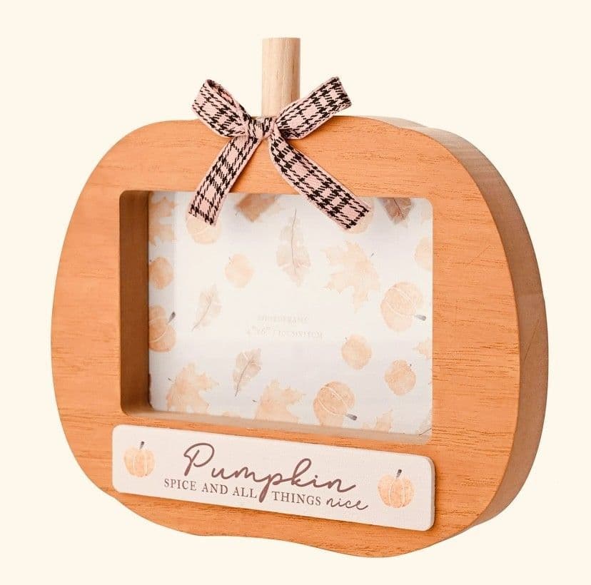 Pumpkin Shaped Photo Frame Autumn Home Accessory - Orange Wooden Frame