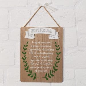 Recipe For Love Hanging Wall Plaque - Valentine, Wedding & Anniversary Gift