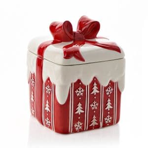 Red and White Nordic Scandi Gift Shaped Christmas Cookie Jar