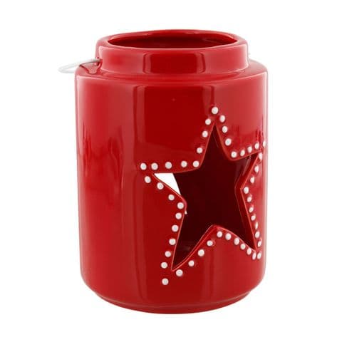 Red Ceramic Christmas Star Lantern Candle Holder