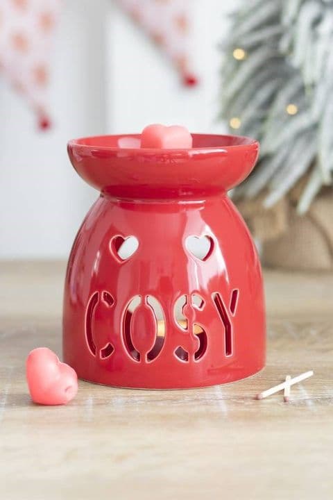 Red Ceramic 'Cosy' Wax Melt Oil Burner Gift Set
