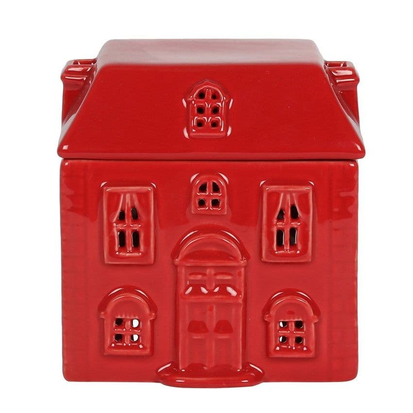 Red Ceramic House Oil and Melt Burner. Use this unusual burner with wax melts or fragranced oil.