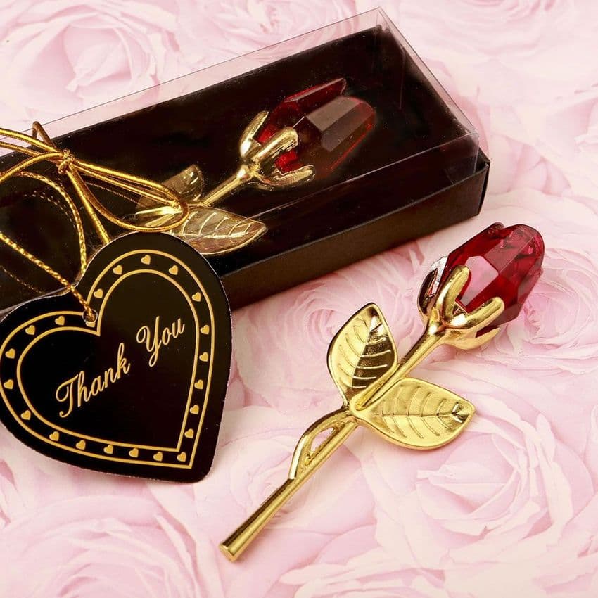 Red Crystal Rose Favour and table gift with Gold Stem