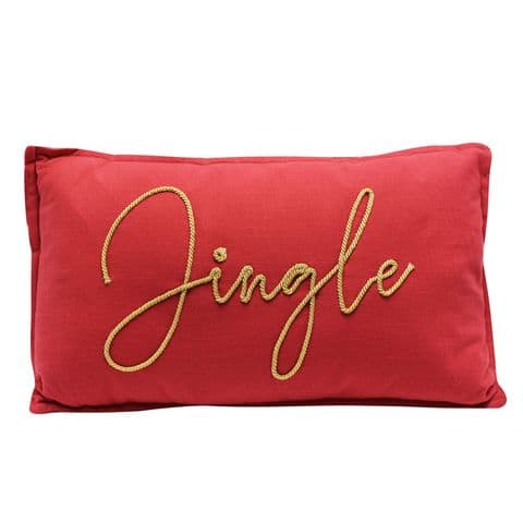 Red Embroidered Large Rectangular 'Jingle' Christmas Cushion