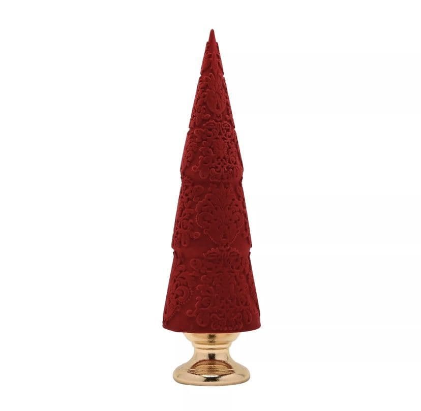 Red Figured Velvet Flocked Resin Christmas Tree Ornament