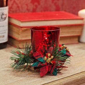 Red Glass Candle Holder in Gift Box With Tartan Ribbon