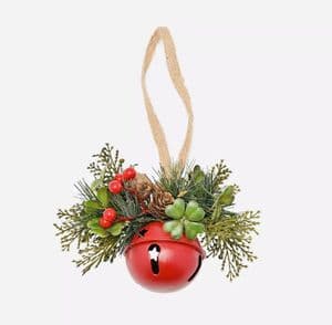Red Hanging Bell with Pinecone & Berries | Traditional Woodland Christmas Decoration