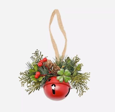 Red Hanging Bell with Pinecone & Berries | Traditional Woodland Christmas Decoration
