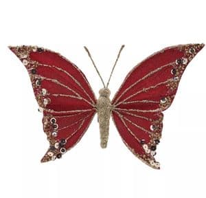 Red Velvet Butterfly Clip Christmas Decoration