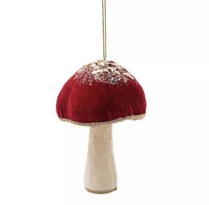 Red Velvet Mushroom Embellished Hanging Decoration 15cm