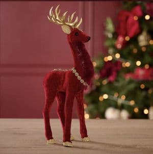 Red Velvet Reindeer Christmas Decoration 33cm