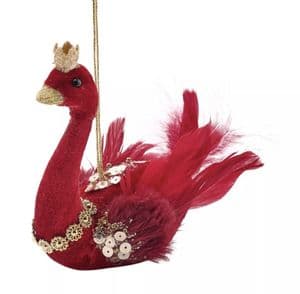 Red Velvet Swan Hanging Christmas Decoration