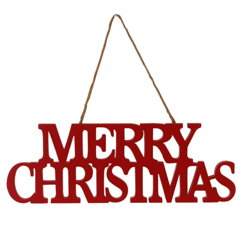 Red Wooden Hanging 'Merry Christmas' Sign - Nordic Style Christmas Decorations