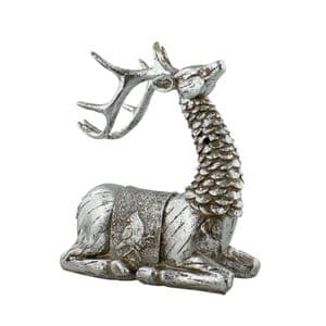 Reindeer Figurine Christmas Decoration Sitting Hand Painted Resin Silver Ornament for Xmas Decor