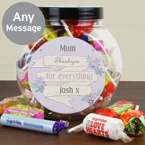 Retro Sweet Jar Gift Personalised With Any Message Gift Idea For Mothers Day & Birthdays