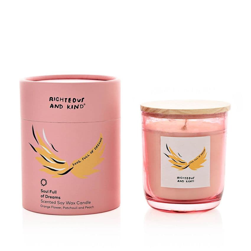 Righteous and Kind Pink angel wings Scented Candle in pink tinted jar. A beautiful gift for her.
