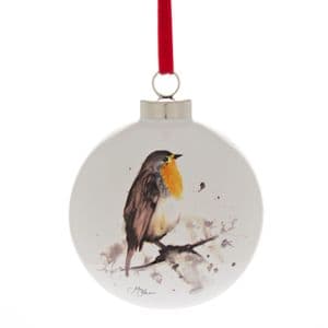 Robin Redbreast Design Ceramic Christmas Bauble by Meg Hawkins