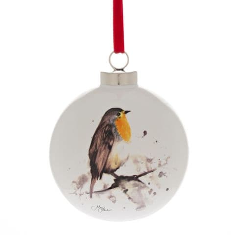 Robin Redbreast Design Ceramic Christmas Bauble by Meg Hawkins