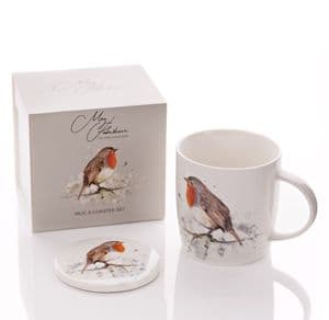 Robin Redbreast Design Mug and Coaster Gift Set