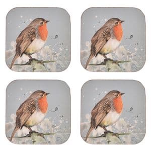 Robin Redbreast Design Set Of 4 Coasters by Meg Hawkins