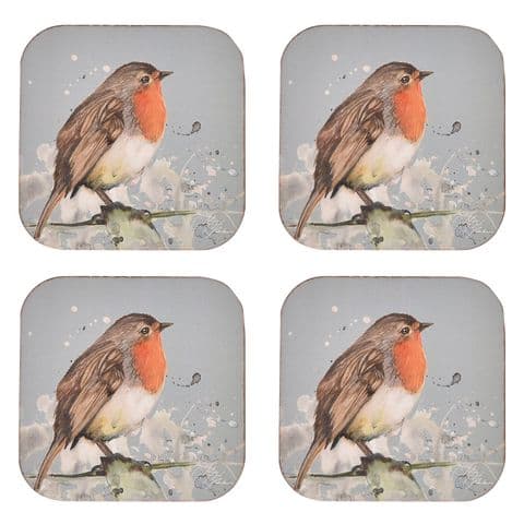 Robin Redbreast Design Set Of 4 Coasters by Meg Hawkins
