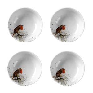 Robin Redbreast Design Set Of 4 Porcelain Bowls by Meg Hawkins