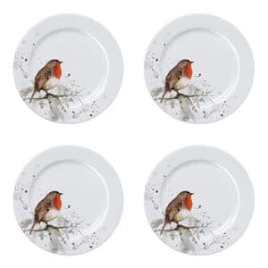 Robin Redbreast Design Set Of 4 Porcelain Side Plates by Meg Hawkins