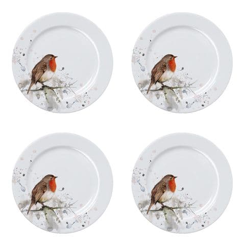 Robin Redbreast Design Set Of 4 Porcelain Side Plates by Meg Hawkins